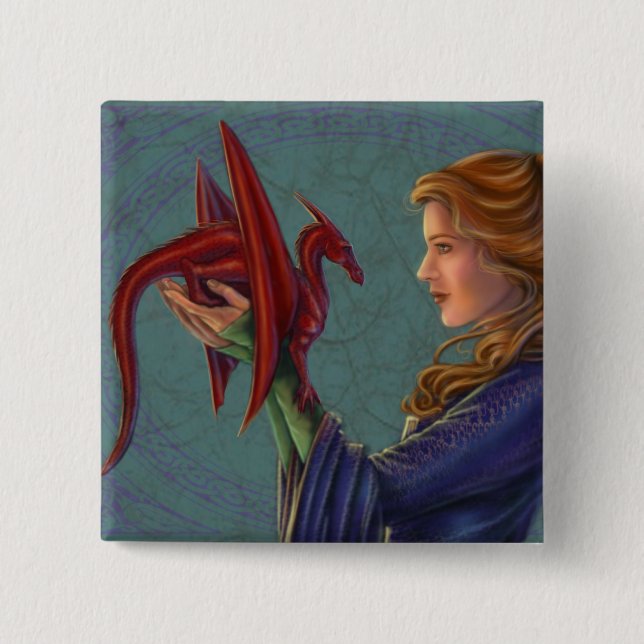 The Young Red Dragon 2 Inch Square Button (Front)