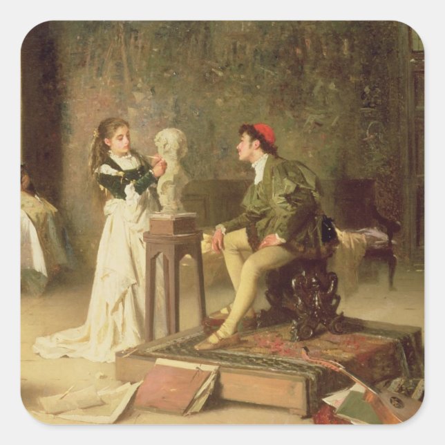 The Young Sculptress (oil on canvas) Square Sticker (Front)