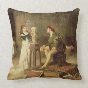 The Young Sculptress (oil on canvas) Throw Pillow