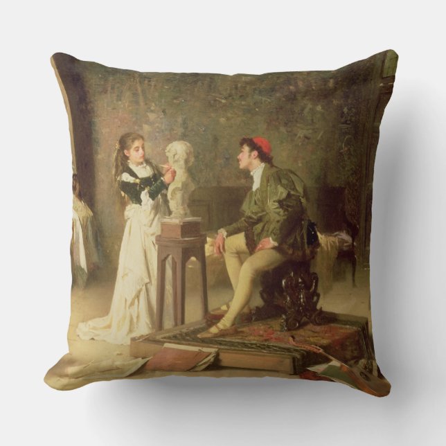 The Young Sculptress (oil on canvas) Throw Pillow (Front)