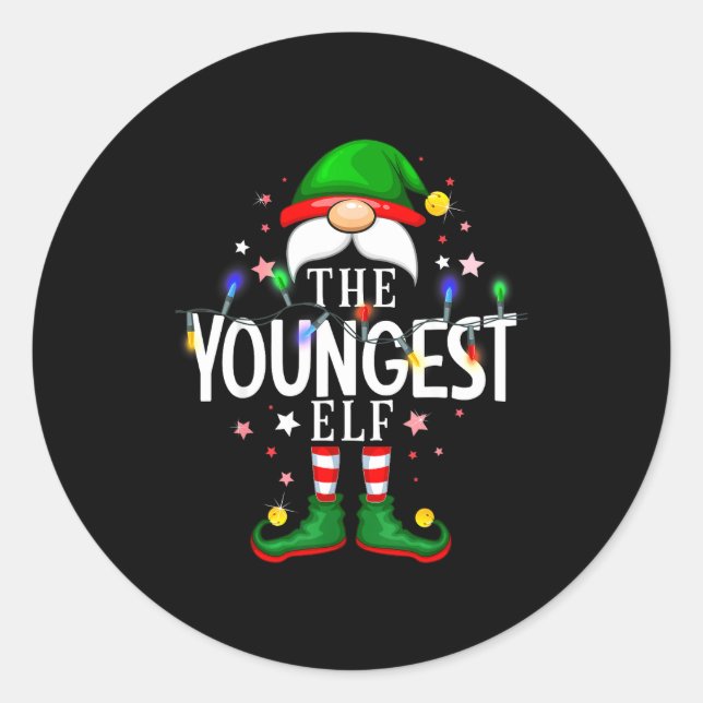The Youngest Elf Christmas Family Pajama Party  Classic Round Sticker (Front)