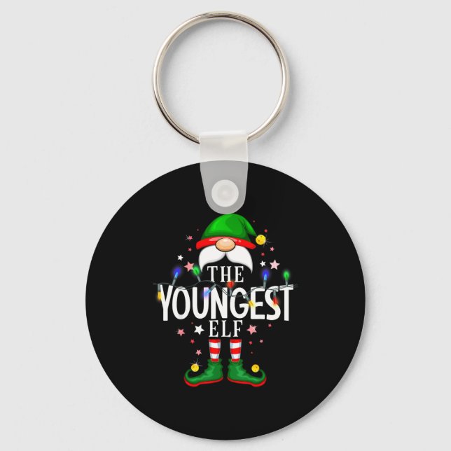 The Youngest Elf Christmas Family Pajama Party  Keychain (Front)