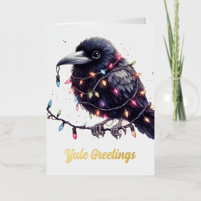 The Yule Raven Christmas Foil Greeting Card (Front)