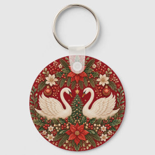 The Yuletide Swans' Embrace Keychain