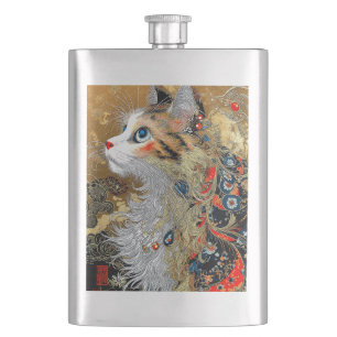 The Zen Cat Vintage Japanese Ukiyo-e Hip Flask