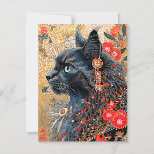The Zen Cat   Vintage Japanese Ukiyo-e Postcard