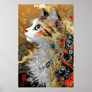The Zen Cat   Vintage Japanese Ukiyo-e Poster
