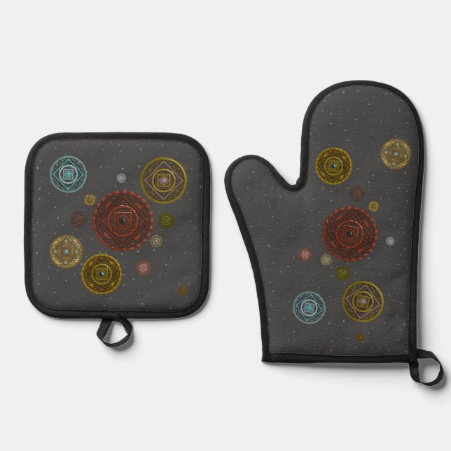 The Zodiac Mandalas Oven Mitt & Pot Holder Set (Front)