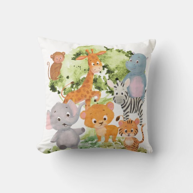 The zoo: collection of cute wild animals throw pillow (Front)