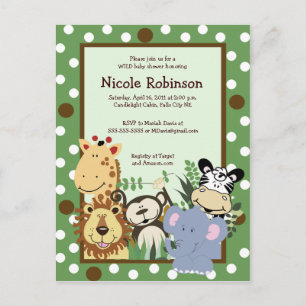 THE ZOO CREW Jungle animals baby shower postcard