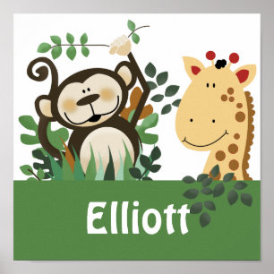 The Zoo Crew Monkey & Giraffe Personalized Art Poster