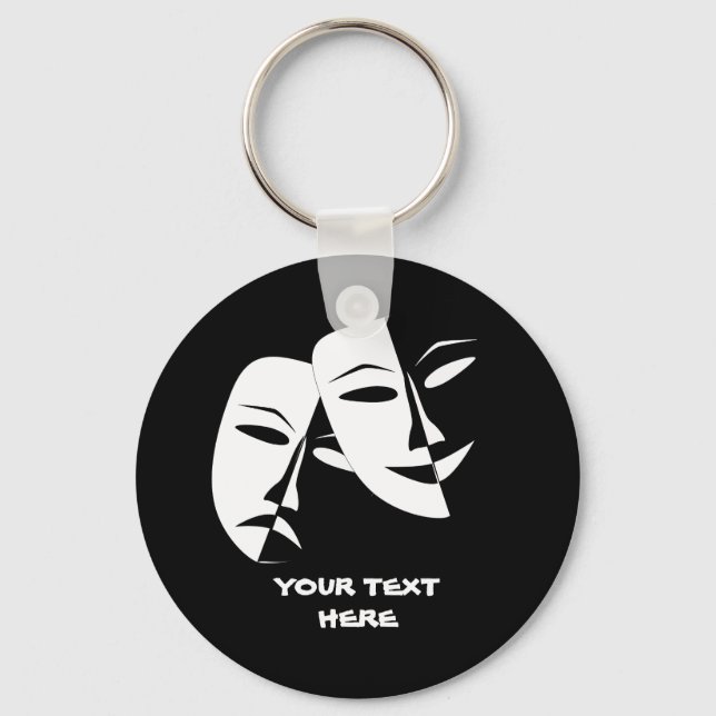 Theater Mask Comedy Tragedy Black White Custom Keychain (Front)