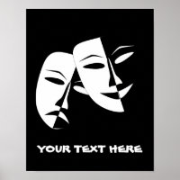 Theater Mask Comedy Tragedy Black White Custom