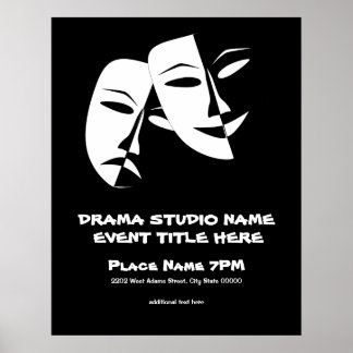 Theater Mask Comedy Tragedy Black White Event Poster