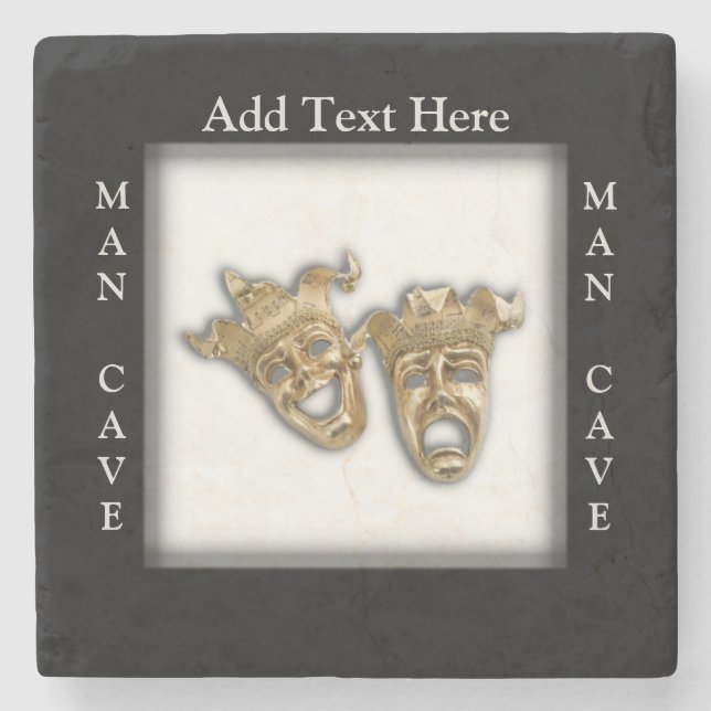 Theater Masks Man Cave Personalized Stone Coaster (Front)