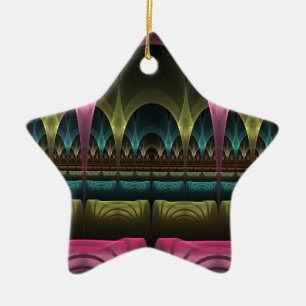 Theater of Fantasy, Abstract Colorful Fractal Art Ceramic Ornament