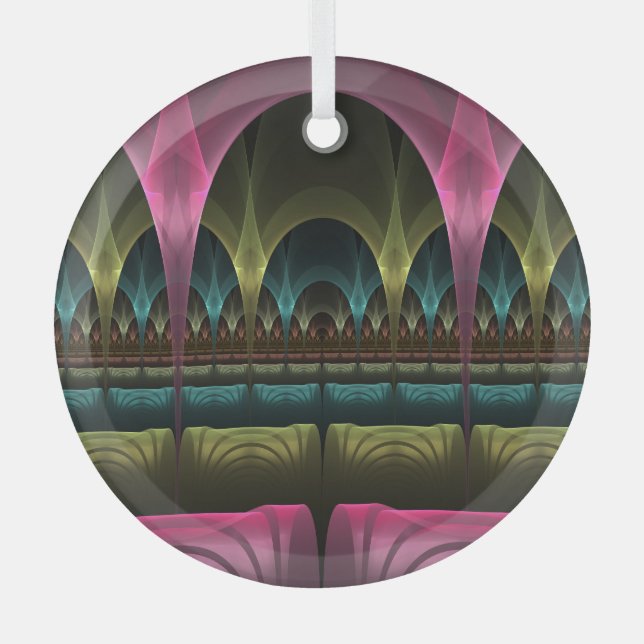 Theater of Fantasy, Abstract Colorful Fractal Art Glass Ornament (Front)