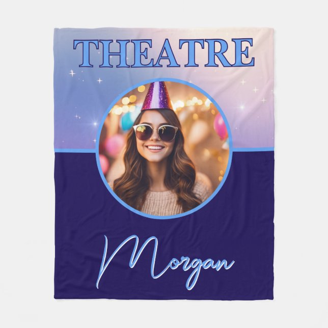 Theatre Deep Royal Custom Photo and Name Fleece Blanket (Front)
