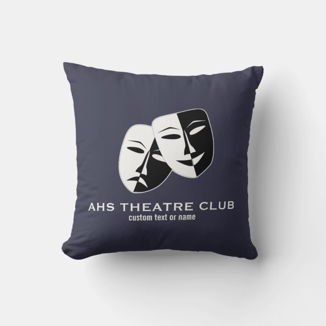 Theatre Drama Club Masks Custom Thespian Name Throw Pillow (Front)