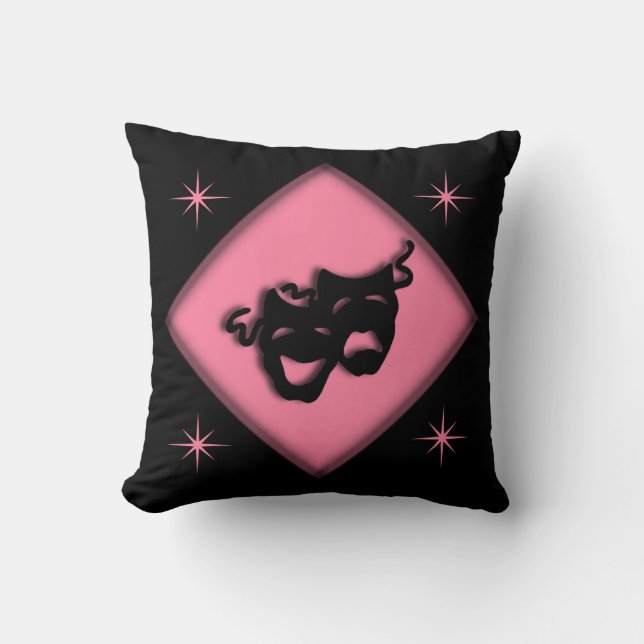 Theatre Happy Sad Greek Masks Pink Throw Pillow (Front)