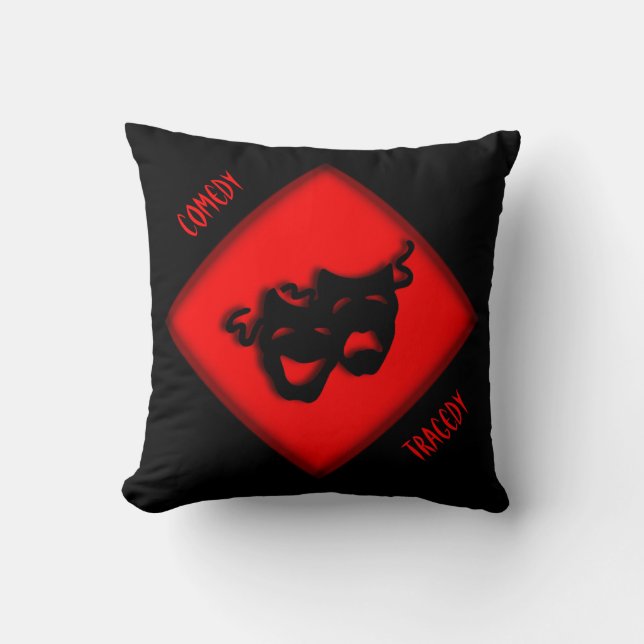 Theatre Happy Sad Greek Masks Red Throw Pillow (Front)