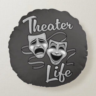 Theatre Life Comedy and Tragedy Masks Round Pillow