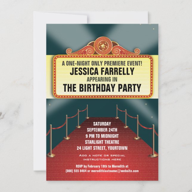 Theatre Marquee Party Invitation (Front)