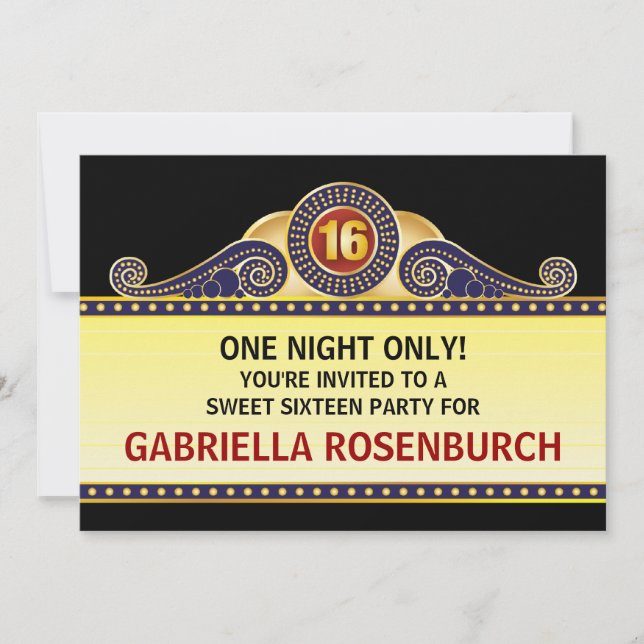 Théâtre Marquee Sweet 16 Anniversaire Invitation (Devant)