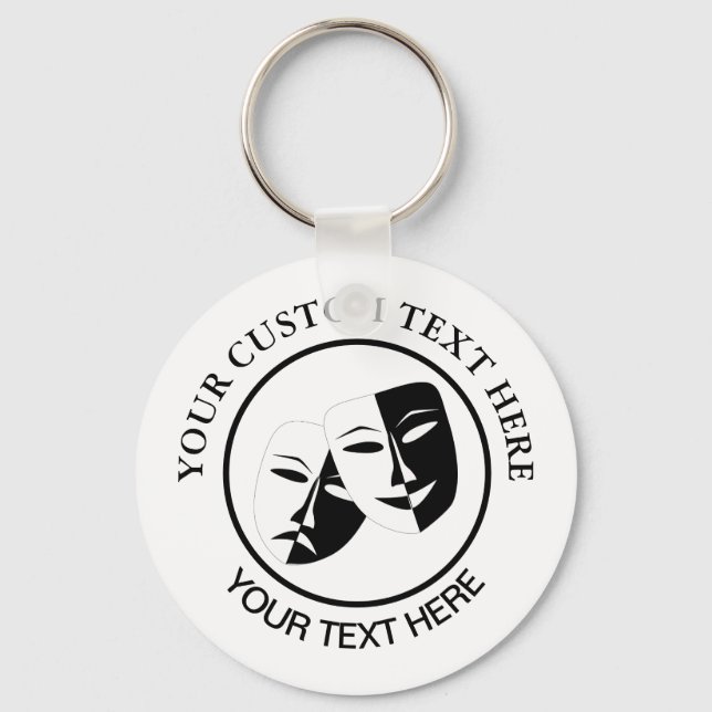 Theatre Mask Comedy Tragedy Black White Custom 2 Keychain (Front)