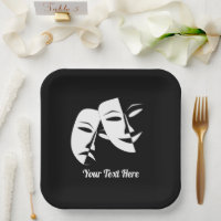Theatre Mask Comedy Tragedy Black White Custom 9"