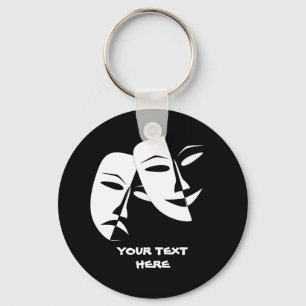 Theatre Mask Comedy Tragedy Black White Custom Keychain