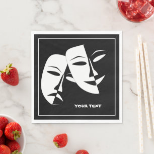 Theatre Mask Comedy Tragedy Black White Custom Napkin