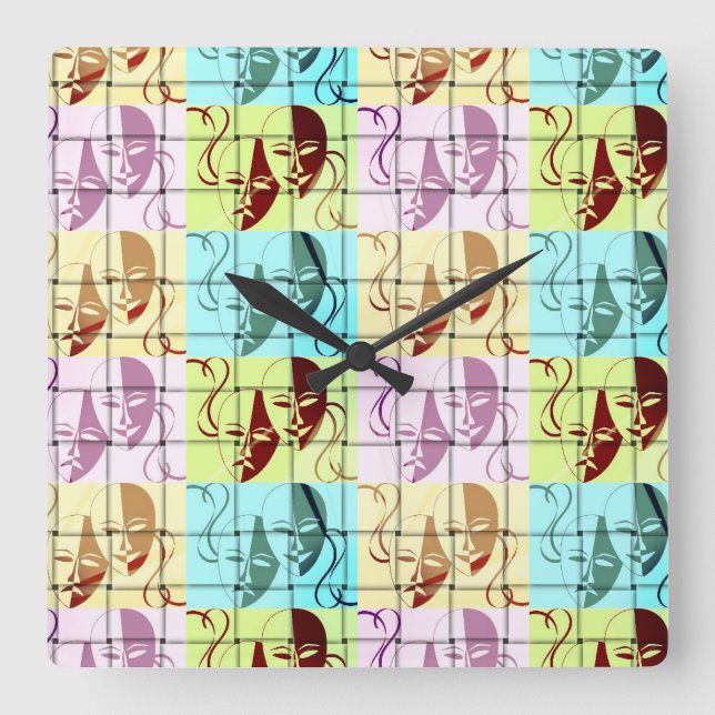 Theatre Mask Pop Art Wall Clock (Front)