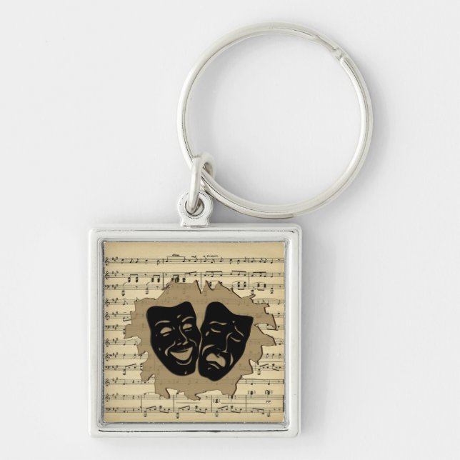 Theatre Masks and Antique Music Keychain (Front)