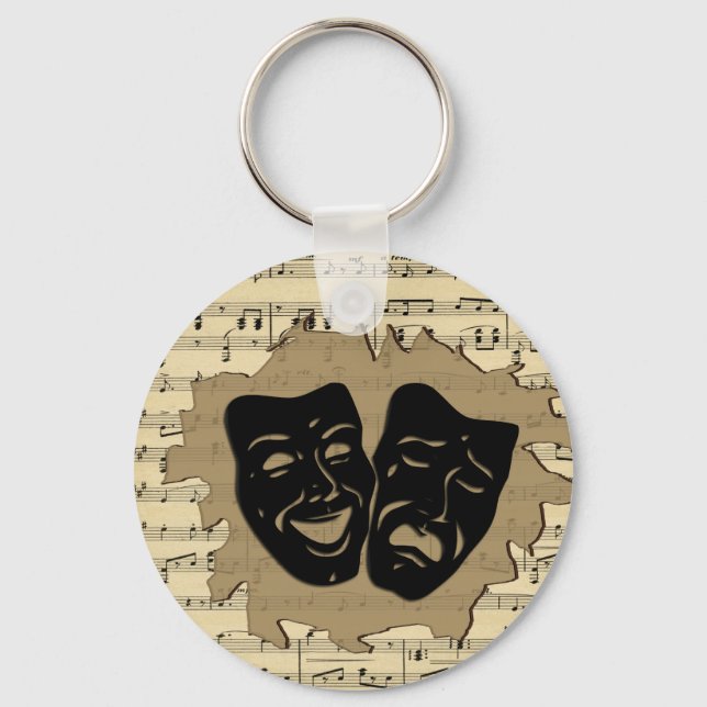 Theatre Masks and Antique Music Keychain (Front)