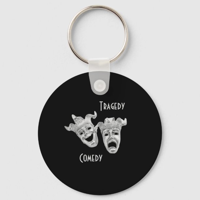 Theatre Masks Comedy and Tragedy Black Keychain (Front)