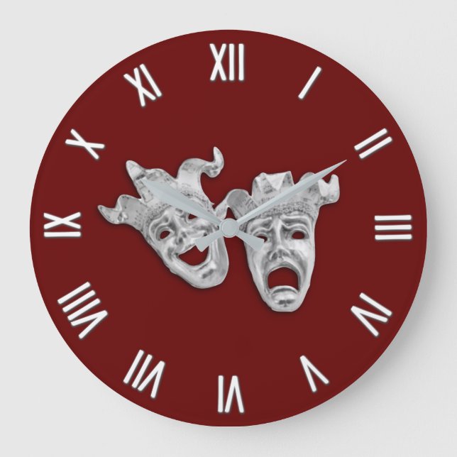 Theatre Masks Comedy and Tragedy Large Clock (Front)