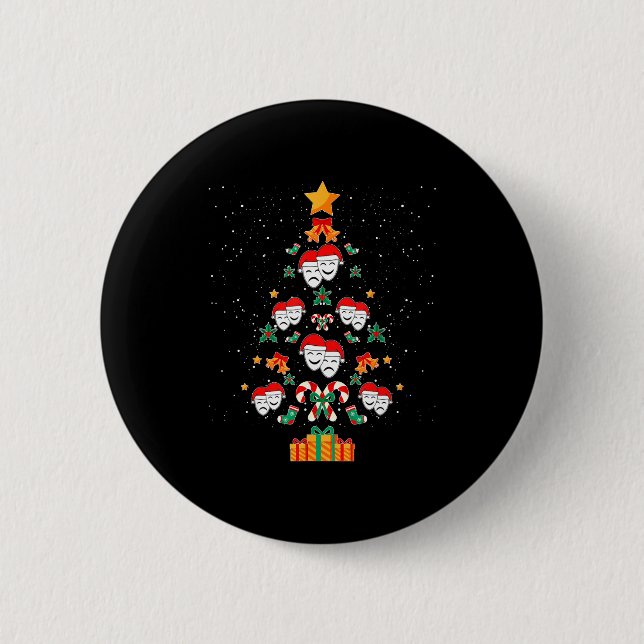 Theatre Masks Drama Actor Actress Christmas Tree X 2 Inch Round Button (Front)