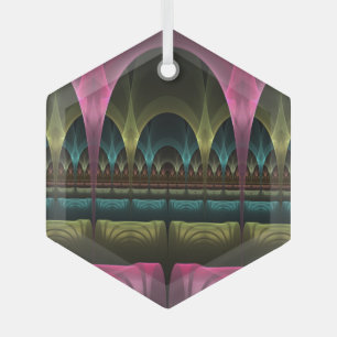 Theatre of Fantasy, Abstract Colourful Fractal Art Glass Ornament