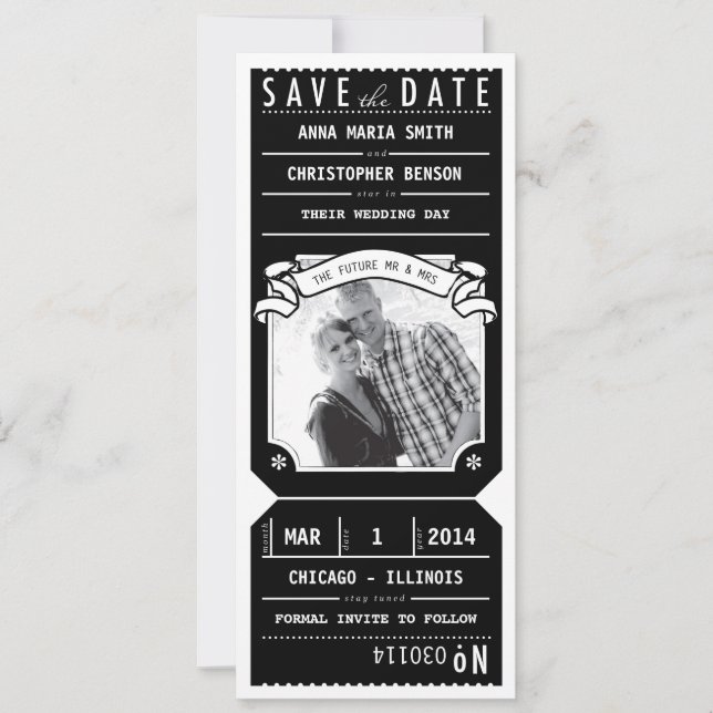 Theatre Playbill Ticket Photo Save Date in Black Save The Date (Front)