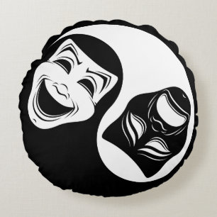 Theatre Yin Yang Design - Comedy and Tragedy Masks Round Pillow