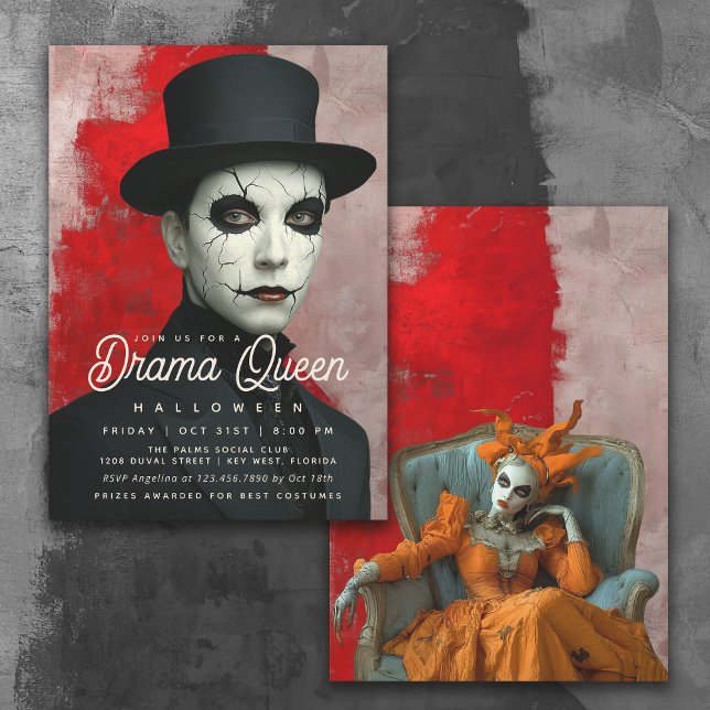 Theatrical Drama Queen Halloween Party Invitation (Invitation available in both printed and instant download digital formats.)