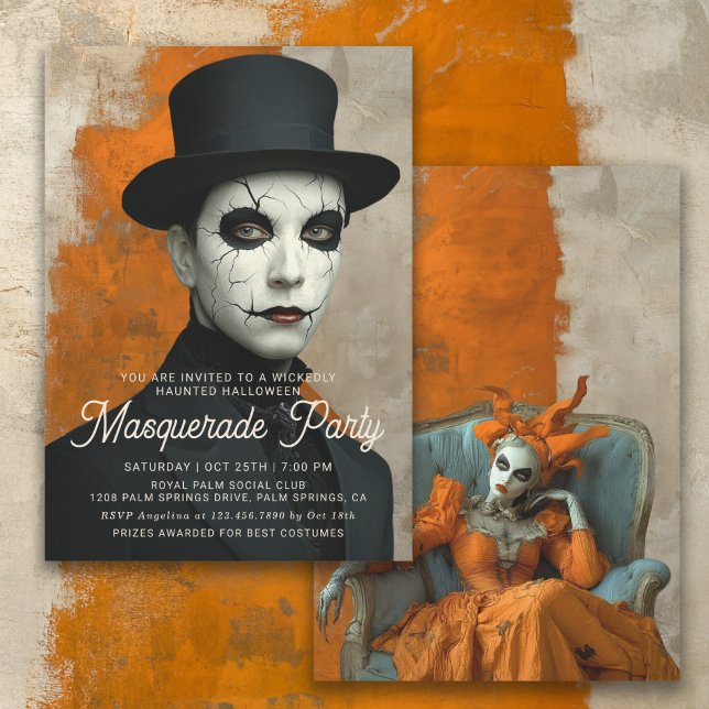 Theatrical Haunted Halloween Masquerade Party Invitation (Invitation available in both printed and instant download digital formats.)