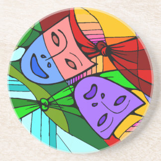 Theatrical masks colourful stained glass coaster