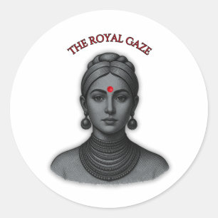 Thee Royal Gaze - Indian Queen Line Art Classic Round Sticker