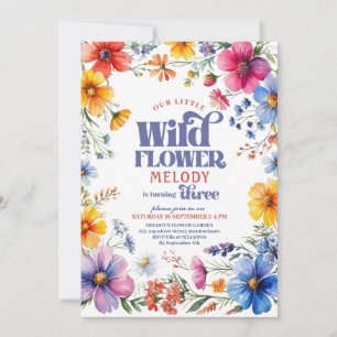 Thee year old Wildflower 3rd birthday Invitation