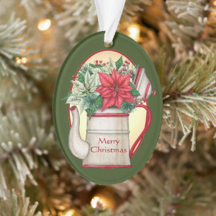 Théière à l'ancienne avec Noël poinsettias 