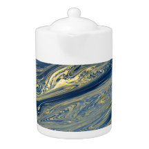 Théière métallique bleue et or