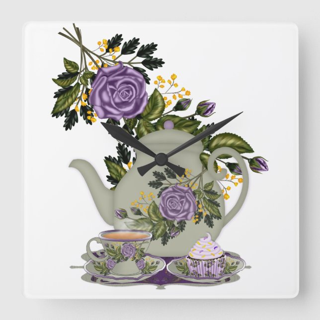 théière, rose, cupcake, horloge de cuisine (Recto)