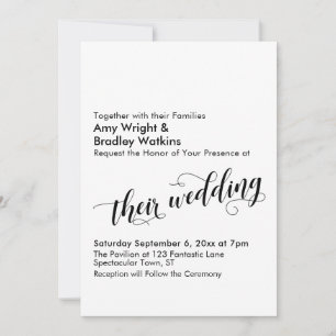 Their Wedding Typography, Elegant Script on White Invitation